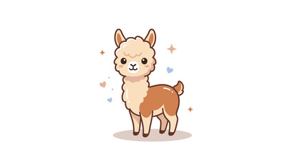 Fototapeta premium Smiling cartoon alpaca illustration with soft brown and beige fur.