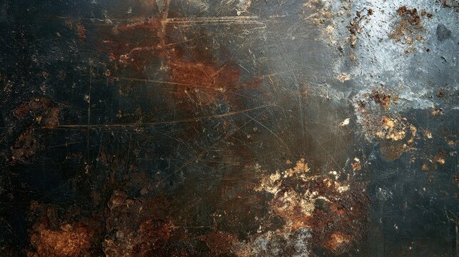 Rugged metal texture background with scratches, patina, and industrial character