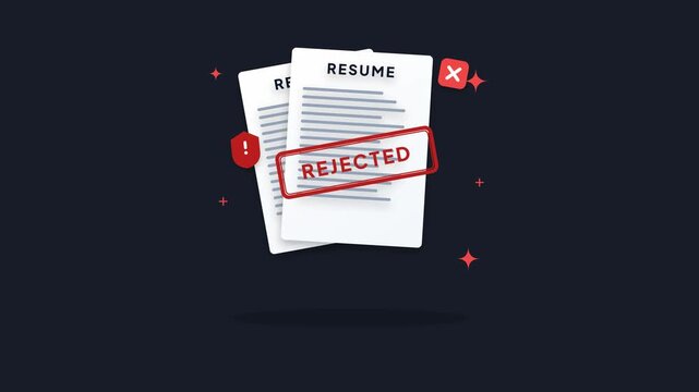 Two Resume Documents with Red Rejected Stamp 2D Vector Flat Motion Graphic Animation for Hiring Concept