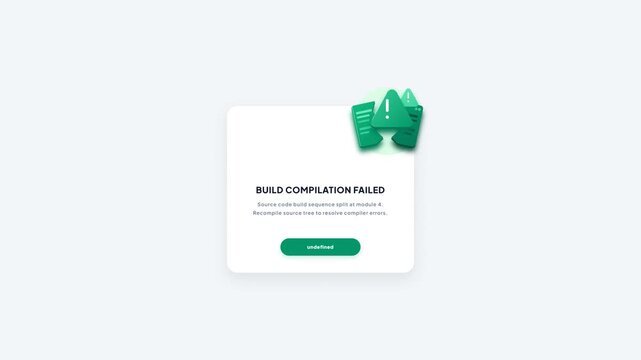 3D Build Compilation Failed Warning Alert Card UI Animation Motion Graphic Loop