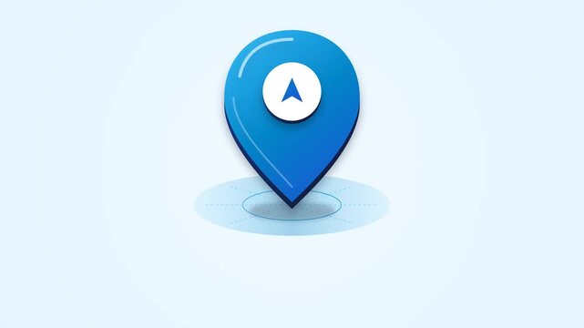 Blue Map Pin Pointer with Navigation Arrow Flat Vector Motion Graphic Animation for Location Tracking