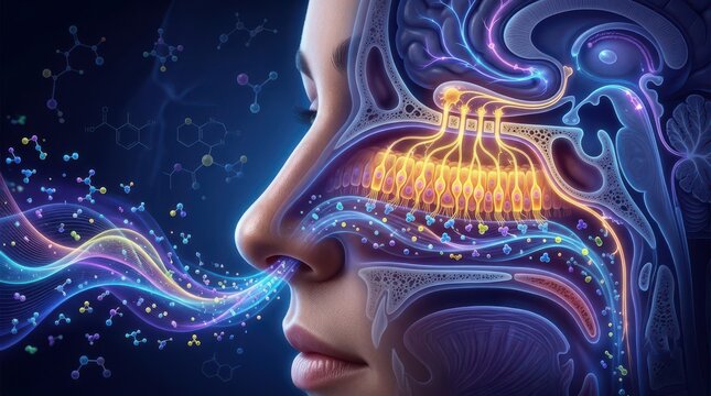 Exploring Human Olfaction and Neural Pathways: A Digital Representation of Sensory Processing and Molecular Interactions Within the Brain.