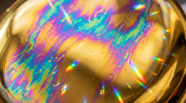 Abstract Iridescent Rainbow Film on Gold Metallic Surface