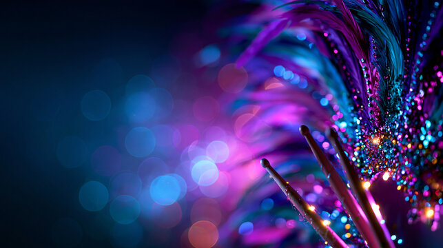 Carnival Drumsticks with Feathers and Festive Bokeh Lights