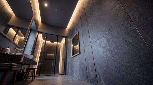 Modern Luxury Bathroom Interior with Dark Slate Walls