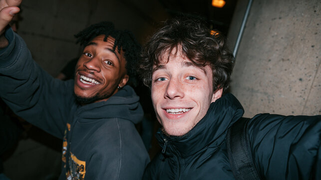 Two Happy Young Male Friends Taking Selfie Together