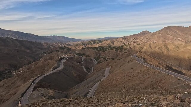 Winding roads of the Tizi n'Tichka pass through the mountains, High Atlas, Morocco