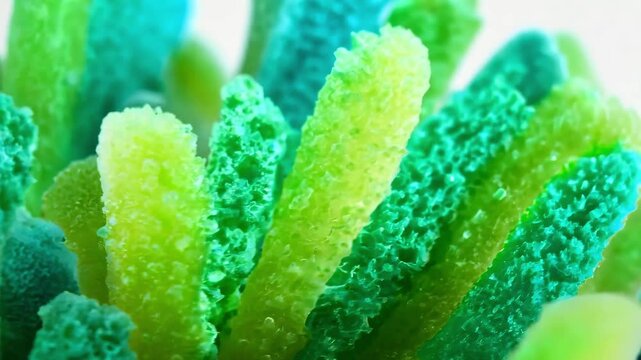 Bright green coral formations swaying underwater in a clear reef, vivid marine life close up, ocean biodiversity and conservation.