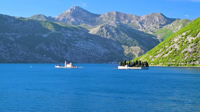 Our Lady of the Rocks and Saint George islands in Kotor bay