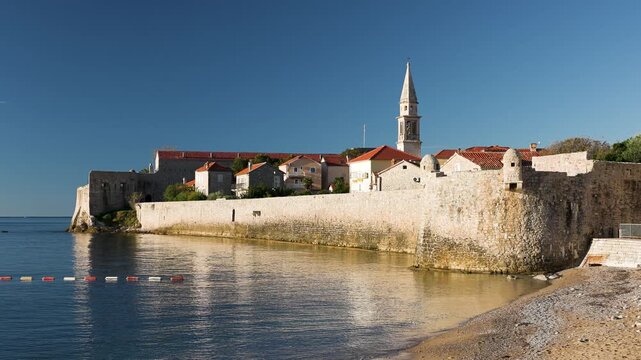 Early morning city scenery in Budva, along the Mediterranean coast of Montenegro