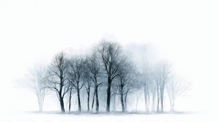 Fototapeta premium Silhouetted bare trees in winter, simple line art against white backdrop