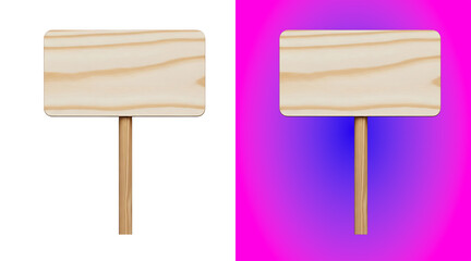 A wooden signpost with a rectangular board on a wooden stick, isolated on a white background, useful for directions or informational signs © jk