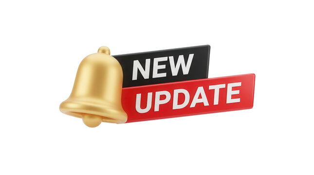 3d golden notification bell with new update sign isolated on transparent background