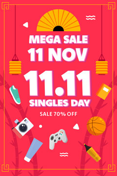11.11 Singles Day Mega Sale Vertical Poster Flyer Template