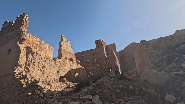 Collapsing kasbah ruins on a rocky slope, Ziz Canyon, Draa-Tafilalet, Morocco