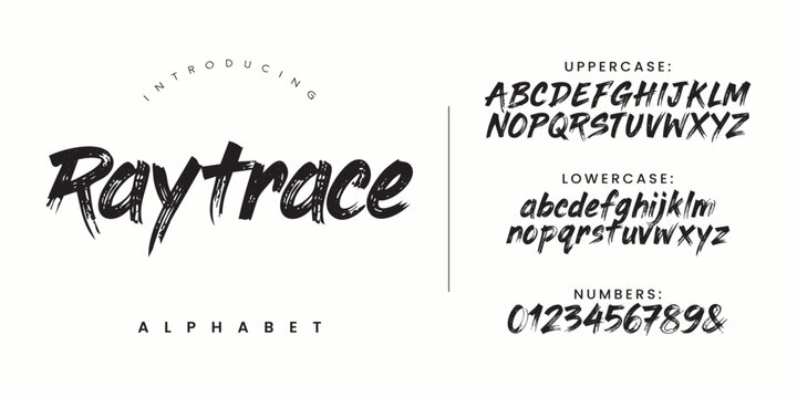 Raytrace dynamic brush stroke handwritten font with aggressive ink texture style