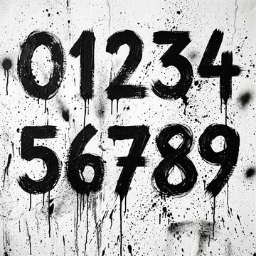 Graffiti-style black numbers 0-9 on distressed white background for bold typography designs