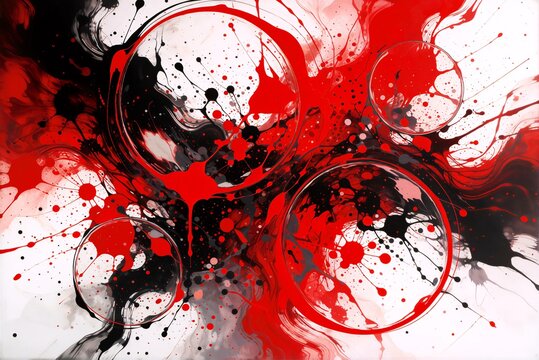 Abstract Red and Black Fluid Art with White Swirls