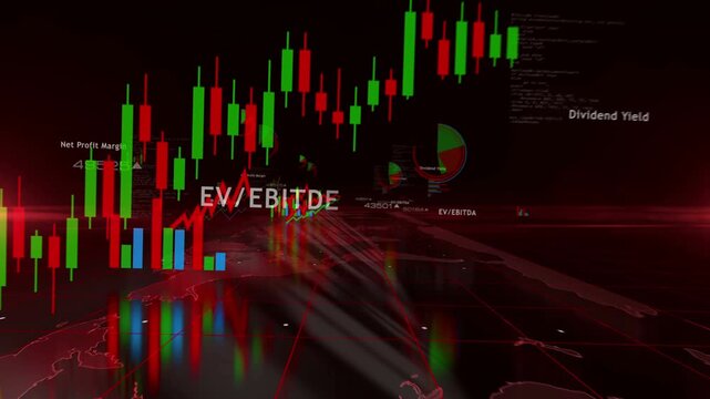 Stock market indices ebitda ratio charts and graphs diagram seamless and loopable 3d concept animation