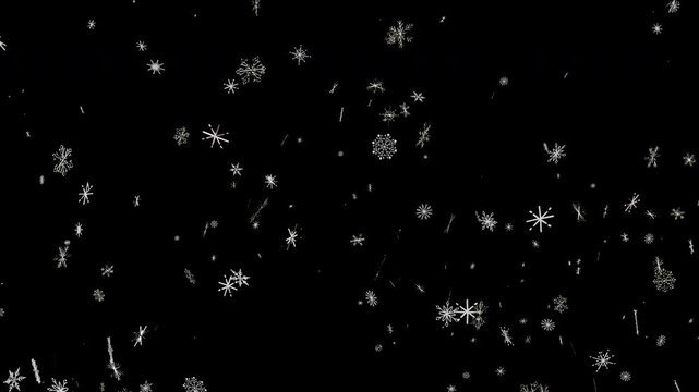 White and golden flakes gracefully float down festive seasonal scene