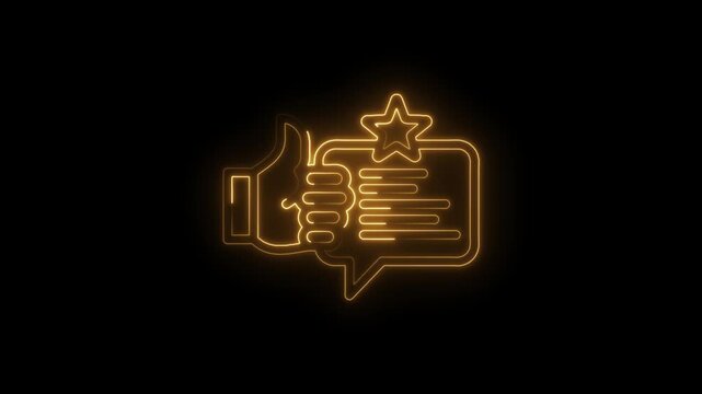 Glowing neon thumbs up icon with star and speech bubble representing positive feedback customer