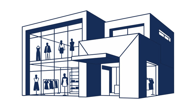 Modern Clothing Store Interior Architectural Two Tone Vector Collection