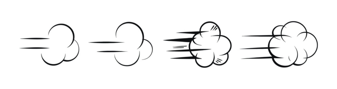 Comic, fart cloud icon set featuring funny stink smoke, gas explosion, flatulence cartoon symbols, humorous effects, playful expressions, and vector design.