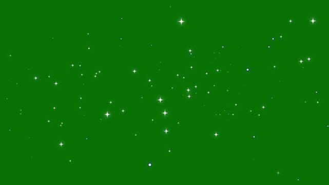 Glitter sparkle star animation, twinkling white particles and shining dust trail with fairy magic burst, cartoon doodle effects, glowing light trails and seamless loop on green screen background, 4k