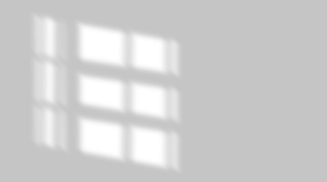 Minimalist grey wall with window light shadow overlay effect isolated on transparent background