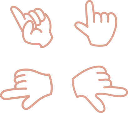 Hand-drawn pointing hand icon set line art in orange