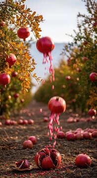 Pomegranate Explosion - A Burst of Freshness in Orchard.