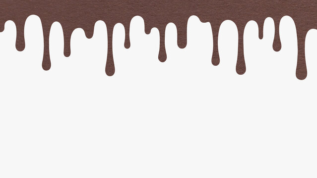 Dark brown paint drip from paper isolated on white background with copy space. Abstract chocolate flowing liquid splash template