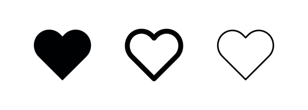 Heart icon set, vector illustration of love and like symbol in various styles
