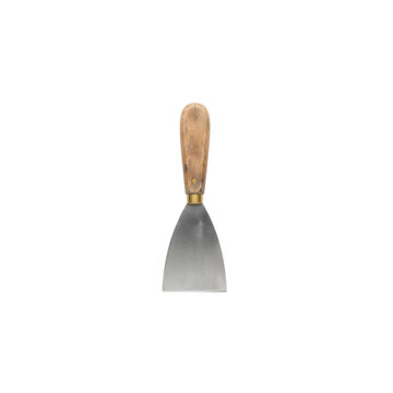 Metal putty knife with wooden handle isolated on transparent background