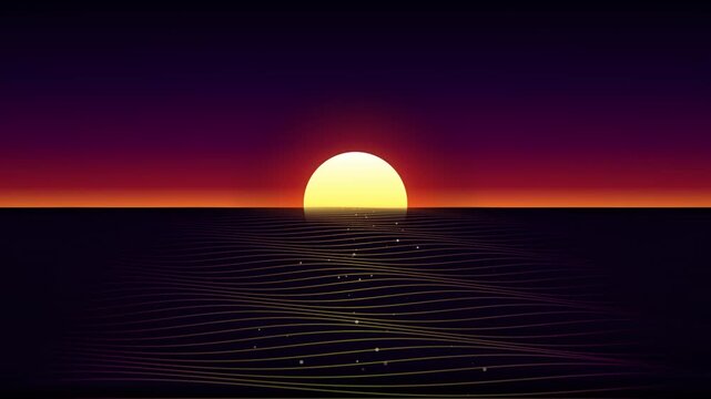 Sunsets over ocean horizon with subtle water ripples and gradient sky during twilight