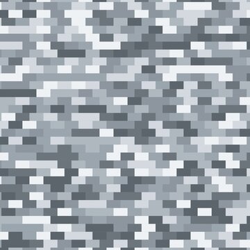 A grayscale digital pixel pattern resembling urban camouflage or a brick wall, composed of various shades of gray and white rectangular blocks.