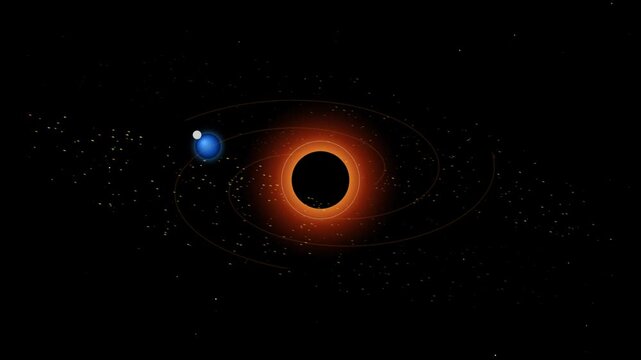 Two blue stars orbiting a black hole during stellar evolution in deep space
