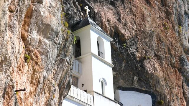 Ostrog Monastery embedded in the mountain wall in Montenegro