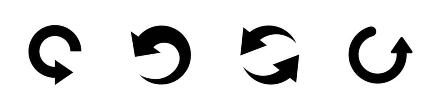 Collection of four black circular arrow icons representing refresh and rotation