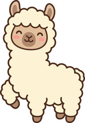 Naklejka premium Cute cartoon llama illustration with a fluffy white coat and happy expression