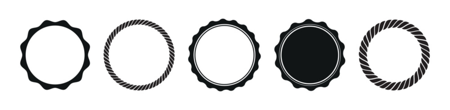 Collection of five circular decorative frames and borders on white background