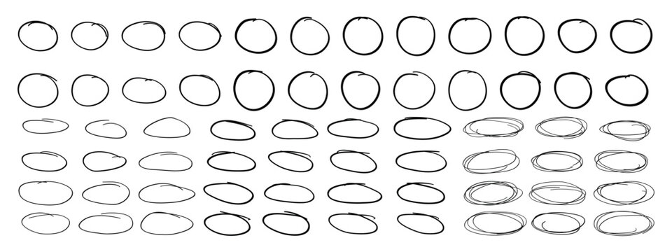 Collection of hand-drawn circles and ovals in various styles and sizes