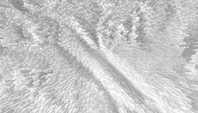 A monochromatic arrangement of rectangular prisms creates a complex abstract three dimensional background texture architecture block construction cubes geometric gray grid illusion