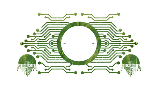 Green circuit board circle frame border eco technology PNG