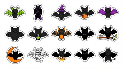Obraz premium Set of colorful cute bat stickers for halloween