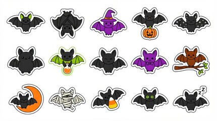 Obraz premium Set of cute cartoon bat stickers for halloween