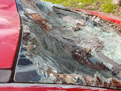 Parabrezza distrutto a seguito di un grave incidente stradale