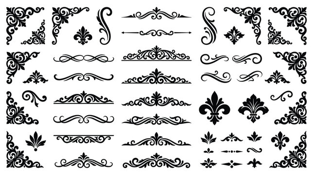 Vintage floral ornaments black decorative elements for luxury stationery.