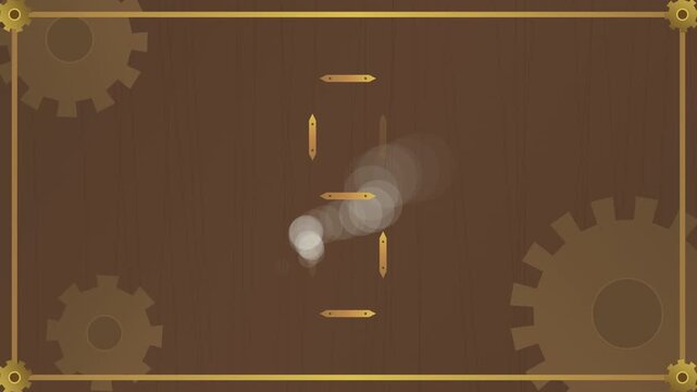 Steampunk background with rotating gold gears and animated light circles