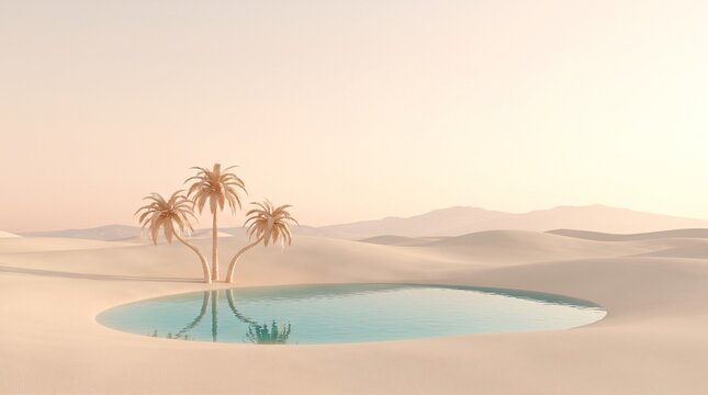 Palm Trees Beside a Turquoise Oasis in Desert Dunes